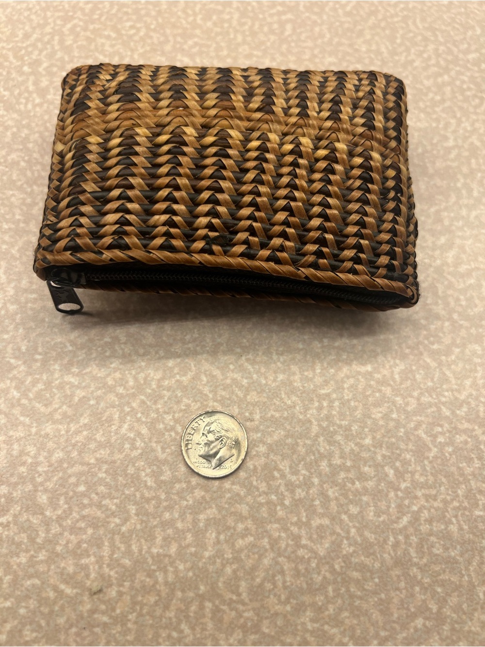 NWOT -Woven Straw Zip Pouch Clutch - Brown & Black